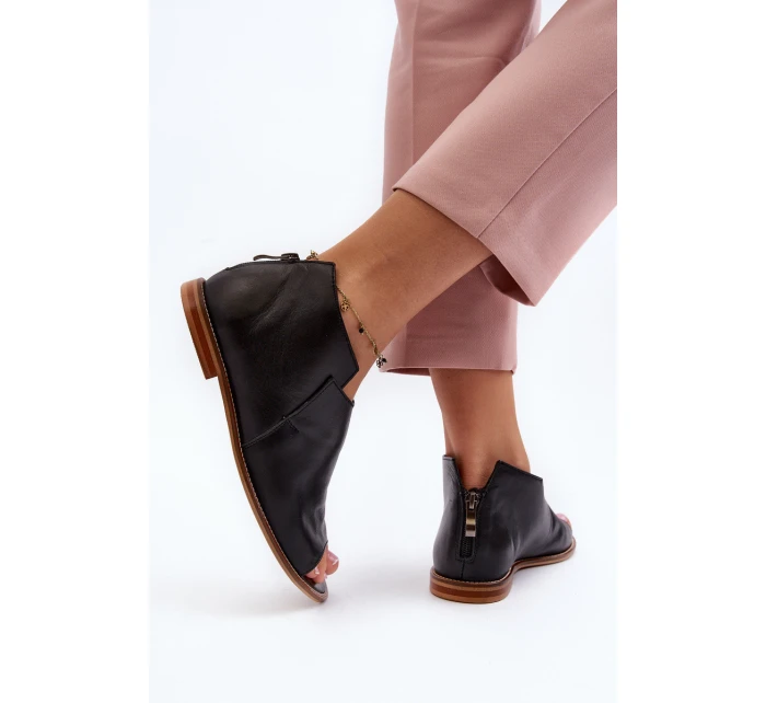 Damskie Skórzane Sandały Laura Messi 2443 Czarne