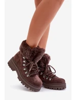 Sznurowane Trapery Damskie Z Futerkiem Ciemnobrązowe Vaminia Sznurowane Trapery Damskie Z Futerkiem Ciemnobrązowe Vaminia