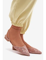 Síťované sandály s krajkou na nízkém podpatku Špinavě růžové model 22125530 - Boto