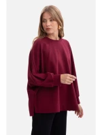 model 21379812 Pletená mikina uvolněného střihu vínová - BeWear