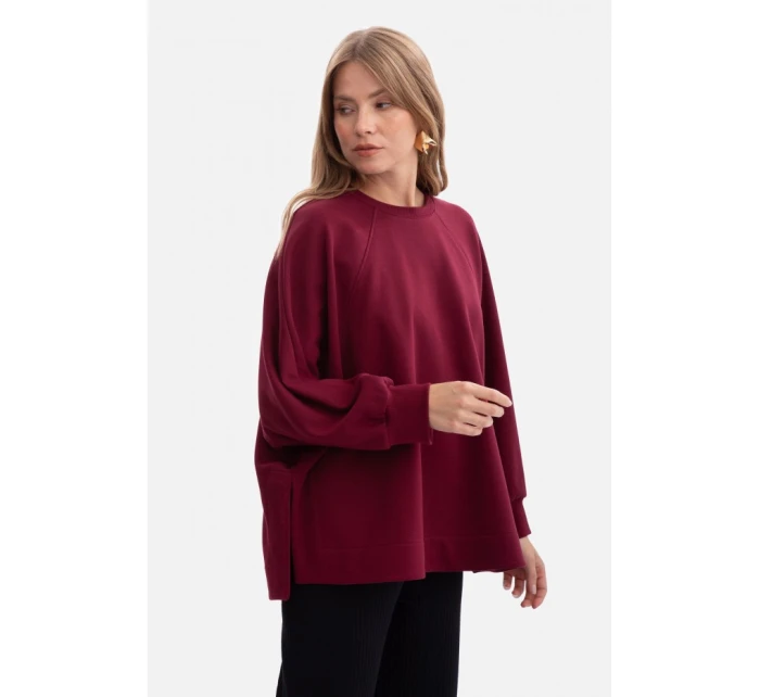 model 21379812 Pletená mikina uvolněného střihu vínová - BeWear