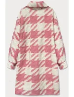 Ružový dámsky košeľový kabát s pepitovým vzorom (2099)