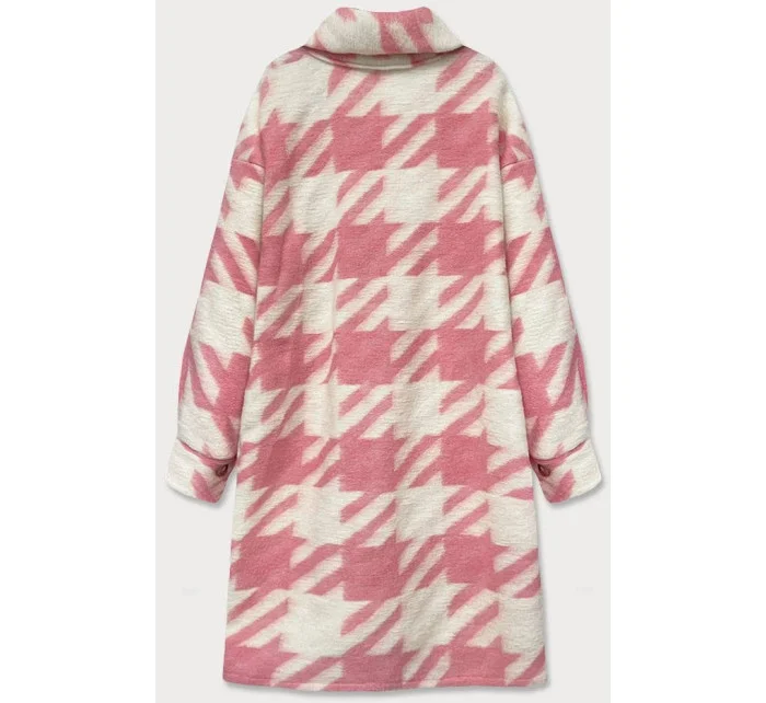 Ružový dámsky košeľový kabát s pepitovým vzorom (2099)