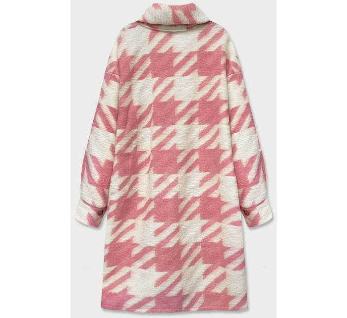 Ružový dámsky košeľový kabát s pepitovým vzorom (2099)