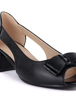 Blokové lodičky s otvorenou špičkou a mašľou čierne Potocki 12812