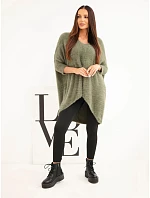 Dámský svetr Plus Size s výstřihem do V khaki