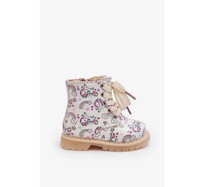 Ocieplane Botki Dziecięce Na Suwak Beżowe Dolida - Kucyki