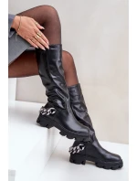 Kozaki Na Płaskim Obcasie Z Łańcuchem Czarne Nauricette