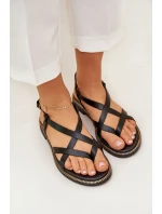 Skórzane Płaskie Sandały Z Przeplatającymi Się Paseczkami Zazoo 40429 Czarne