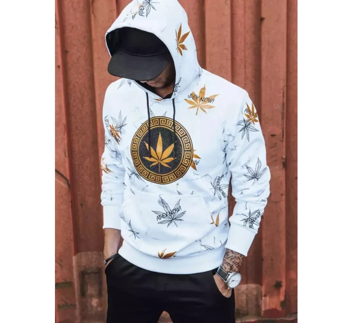 Pánska biela mikina s potlačou FashionStreet BX5319 Pánska biela mikina s potlačou FashionStreet BX5319