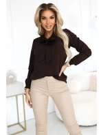 140-29 Blúzka s dlhými rukávmi a viazaním vpredu - čokoládová 140-29 Blúzka s dlhými rukávmi a viazaním vpredu - čokoládová