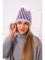 Dámska čiapka s brmbolcom Hanna K328 biela+džínsy