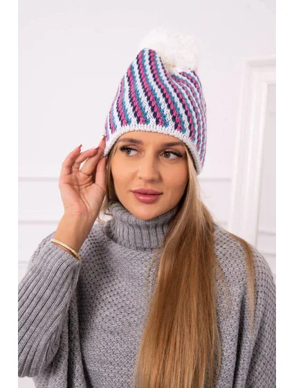 Dámska čiapka s brmbolcom Hanna K328 biela+džínsy