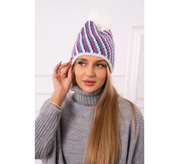 Dámska čiapka s brmbolcom Hanna K328 biela+džínsy