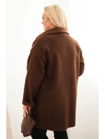 Dámský kabát Plus Size beránek s vlnou a kapsami hnědý Dámský kabát Plus Size beránek s vlnou a kapsami hnědý
