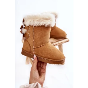 Dětské Teplé Sněhule Semišové s Mašlemi Béžove Funky