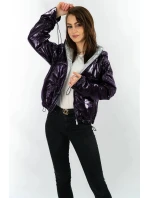 Tmavo modrá lesklá prešívaná dámska bunda s kapucňou (B9560)