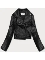 Krátká černá bunda ramoneska z ekologické kůže model 18117126 - J.STYLE Krátká černá bunda ramoneska z ekologické kůže model 18117126 - J.STYLE