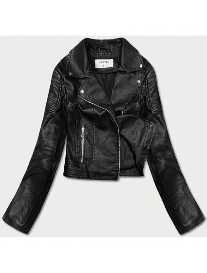 Krátká černá bunda ramoneska z ekologické kůže model 18117126 - J.STYLE Krátká černá bunda ramoneska z ekologické kůže model 18117126 - J.STYLE