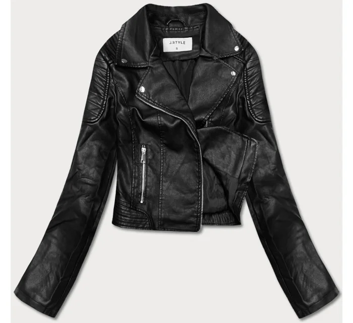 Krátká černá bunda ramoneska z ekologické kůže model 18117126 - J.STYLE Krátká černá bunda ramoneska z ekologické kůže model 18117126 - J.STYLE