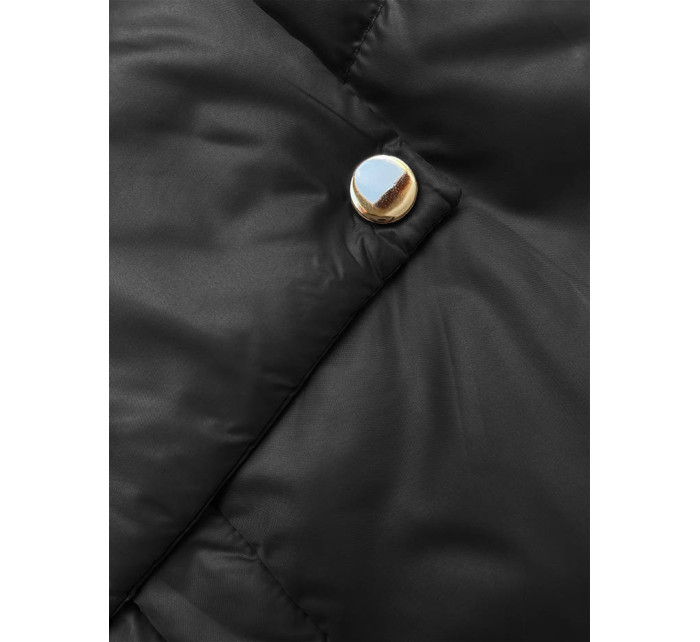 Krátka čierna dámska bunda s kapucňou (B8216-1)