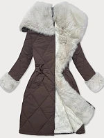 Way Mode Kávovo-béžová zimná bunda s prešívanou kožušinou (WD202308)