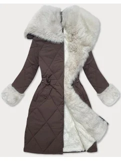 Prošívaná zimní bunda v barvě s kožešinovou podšívkou model 21248860 - WAY MODE