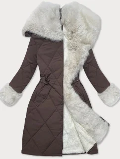 Kávovo-béžová prešívaná zimná bunda s kožušinovou podšívkou Way Mode (WD202308)