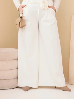 Dámske Plus veľkosť široké nohavice s ozdobným kvetom v páse Ecru