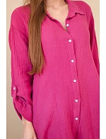 Bavlněná mušelínová košile Plus Size švestková