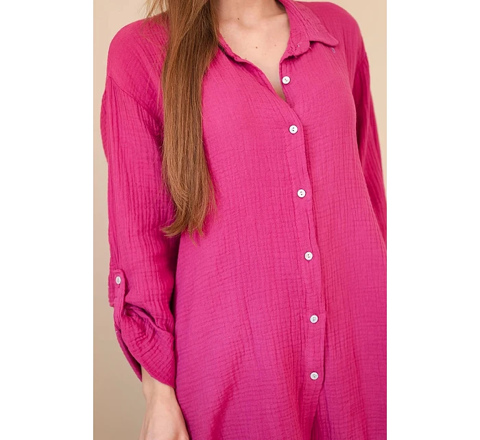 Bavlněná mušelínová košile Plus Size švestková