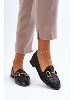 Mokasyny Damskie Na Płaskim Obcasie Z Ozdobą Czarne Iluvana