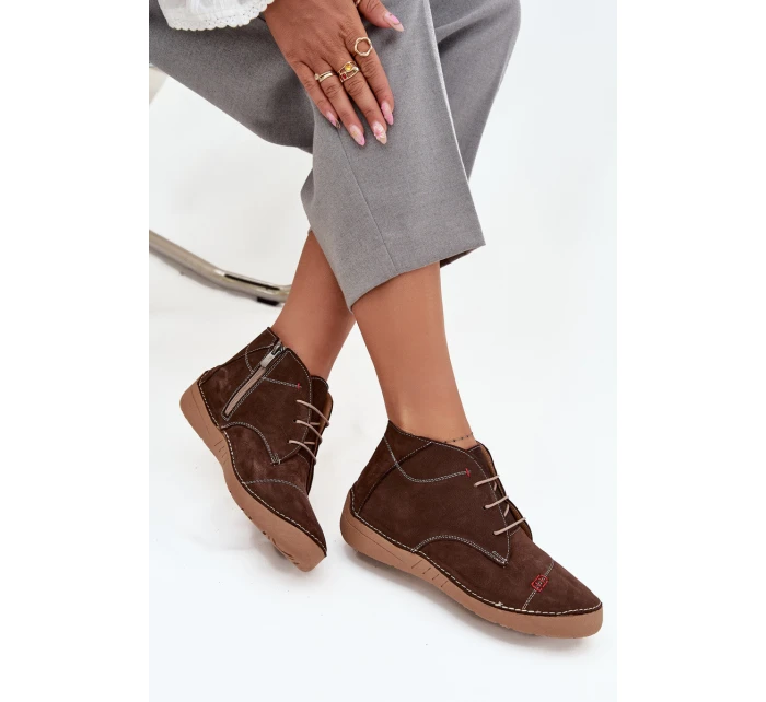 Skórzane Półbuty Damskie Z Przeszyciami Na Zamek Artiker 57C2117 Brązowe
