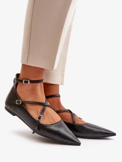 Dámske baleríny so špicatou špičkou a prepletenými remienkami Black Violra