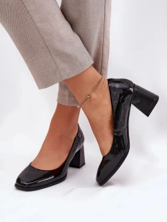 Dámske lakované lodičky na podpätku Vinceza - čierne