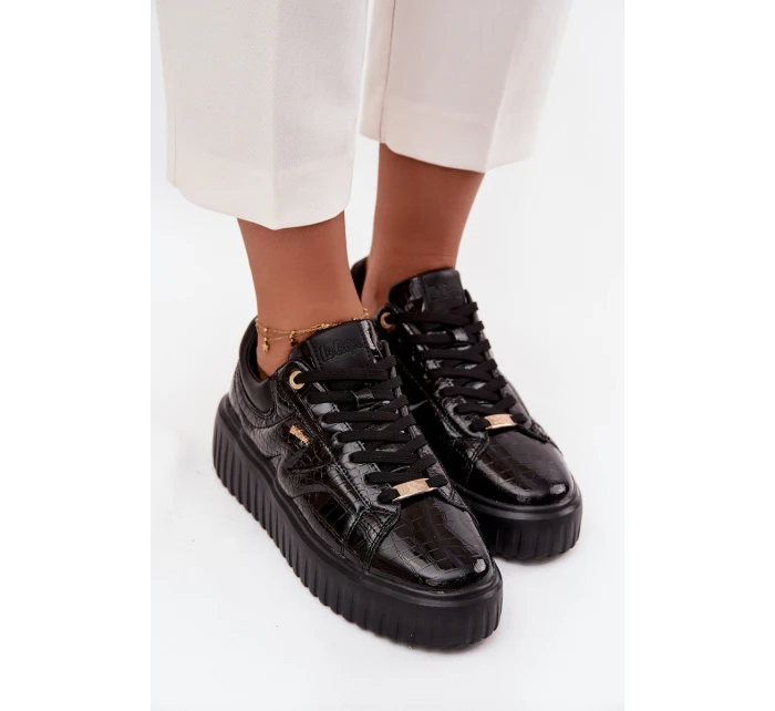 Dámske lakované tenisky na platforme - čierne Lee Cooper Dámske lakované tenisky na platforme - čierne Lee Cooper
