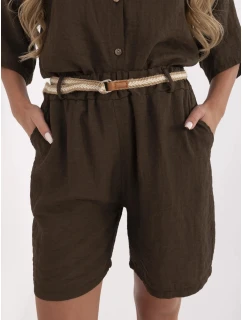 Tmavohnedé dámske šortky s plátnom (6620)