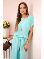 Viskózový komplet plisovaná halenka + kalhoty mincovna