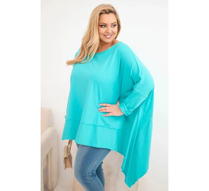 Dámske Plus veľkosť bavlnená tunika s asymetrickým lemom tyrkysová