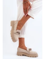 Dámské kožené mokasíny s ozdobou model 21652964 béžové - Laura Messi