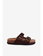 Kožené Semišové Dámské Pantofle S Čokoládové model 22125565 - Boto