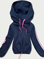 Tmavomodrá krátka dámska bavlnená tepláková mikina (26031)