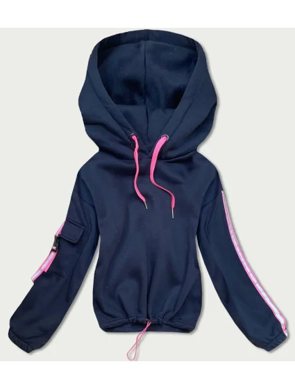 Tmavě modrá krátká dámská bavlněná tepláková mikina model 17231879 - J.STYLE Tmavě modrá krátká dámská bavlněná tepláková mikina model 17231879 - J.STYLE