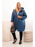 Dámska prešívaná bunda s kapucňou a džínsy HOPE Plus Size