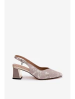 Skórzane Sandały Damskie Na Słupku Ze Szpiczastymi Noskami Vinceza 66733 Złoto-Srebrne