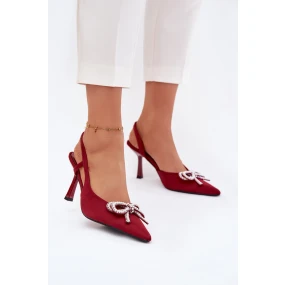 Červené Derissa dámské lodičky s mašlí a otevřeným patou Červené Derissa dámské lodičky s mašlí a otevřeným patou