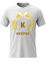 Pánské bavlněné tričko s potiskem - PIVNÍ MOTIV SE JMÉNEM - KRYŠTOF - bílé