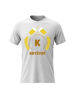 Pánské bavlněné tričko s potiskem - PIVNÍ MOTIV SE JMÉNEM - KRYŠTOF - bílé