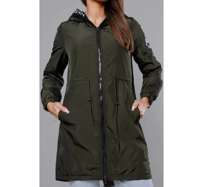 Tenká dámská bunda v barvě khaki s ozdobnou lemovkou model 18319638 - Miss TiTi Tenká dámská bunda v barvě khaki s ozdobnou lemovkou model 18319638 - Miss TiTi