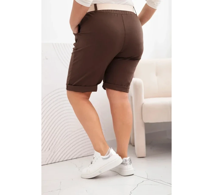 Dámske Plus veľkosť bavlnené šortky s opaskom Brown